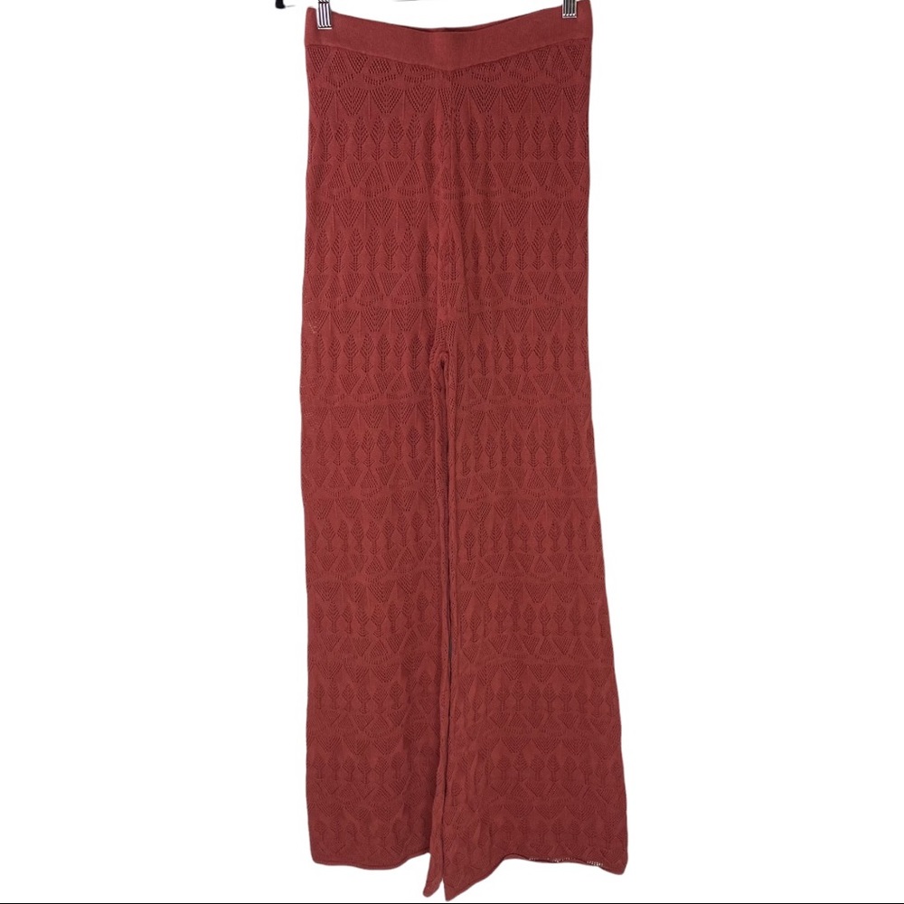 Anthropologie Wide-Leg Crochet Knit Pants in Terracotta - Picture 4 of 14